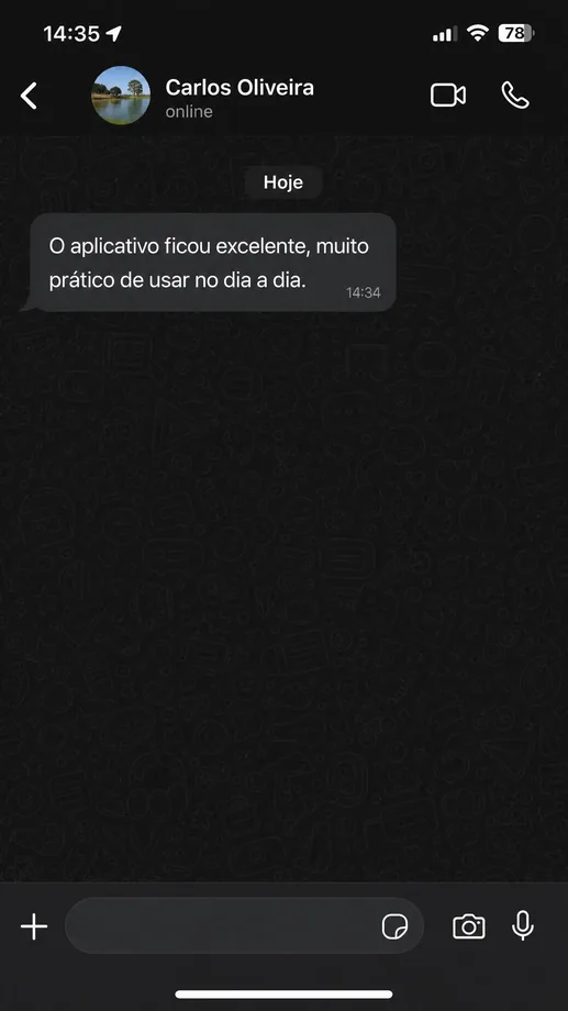 Print de depoimento real de cliente no WhatsApp