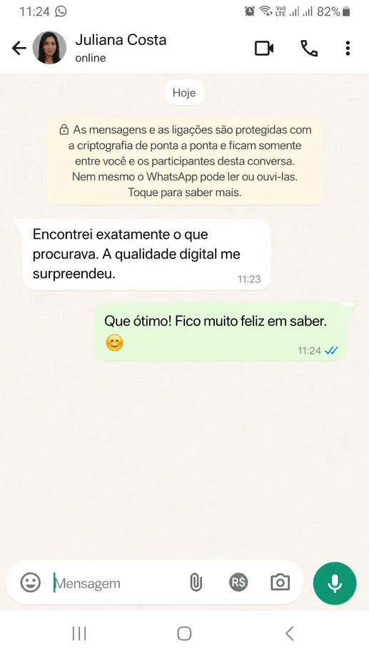 Print de depoimento real de cliente no WhatsApp
